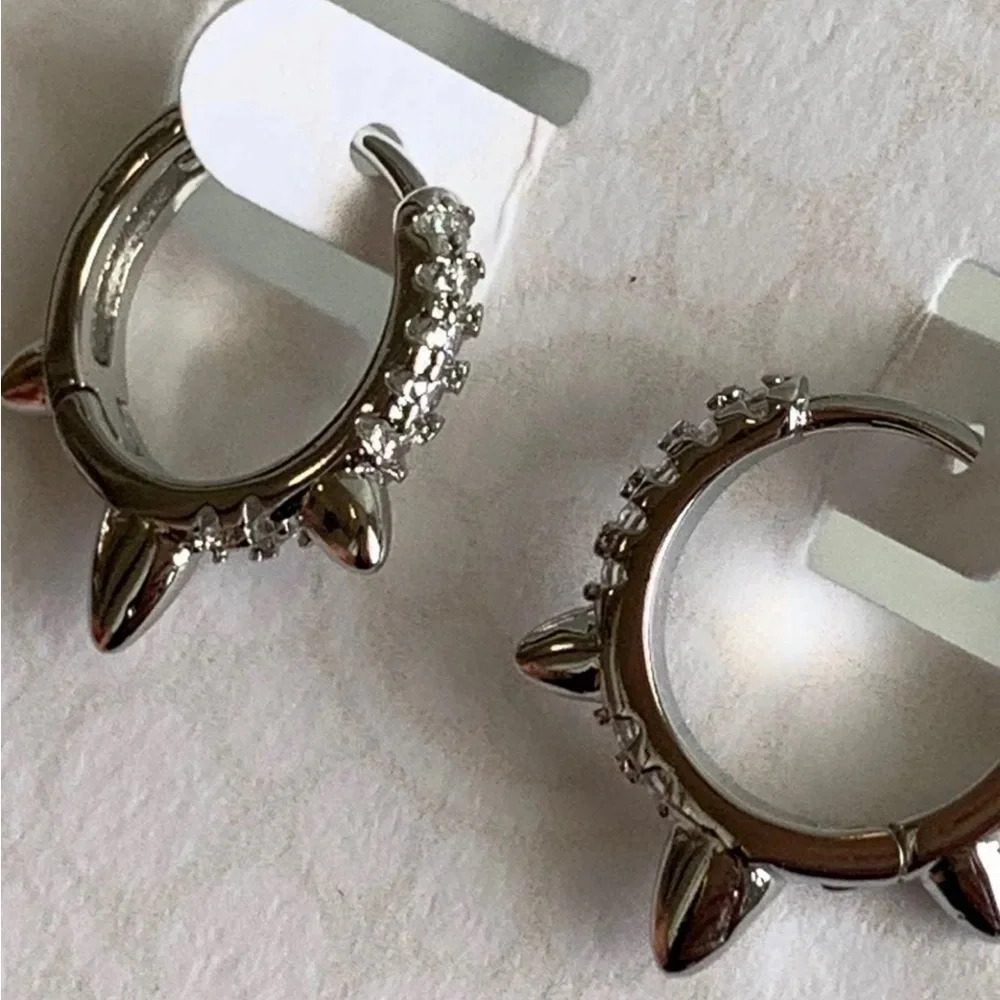 COPY - Sterling Silver Spike Crystal Huggie Hoop Earrings - Picture 4 of 5